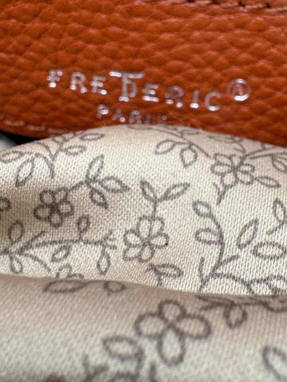 Frédéric Paris Cognac Pebbled Leather Satchel Bag Dome Purse Lock Top Handle